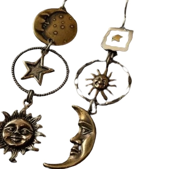 FREE PEOPLE Celestial Metal Boho Dangle Steampunk hook Earrings copper bronze - Picture 4 of 4